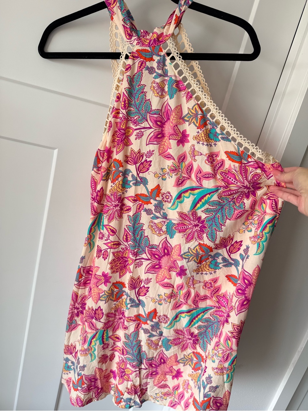 Cupshe Floral Halter Neck Swing Dress - Cream & Pink NWT Size Large - Picture 4 of 10